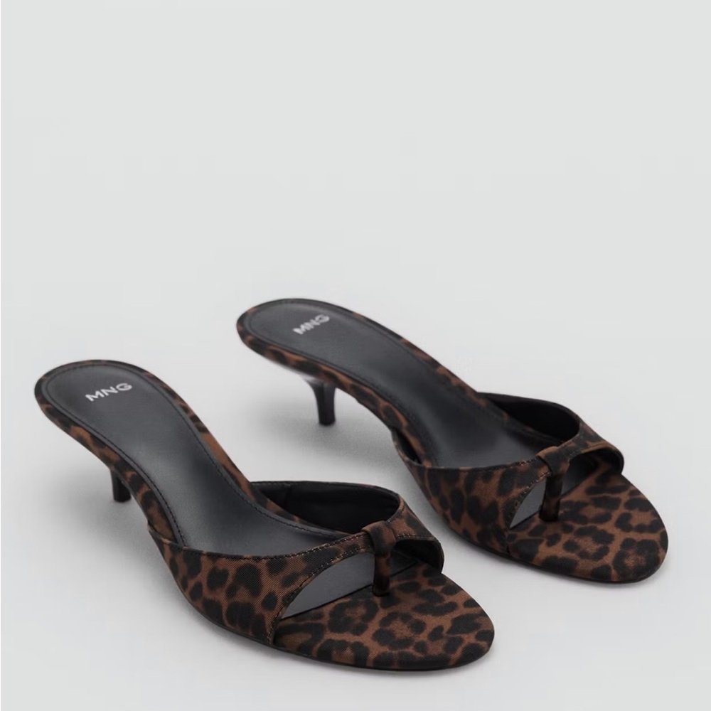 Mango Leopard-Print Kitten Heel Mules - Brown